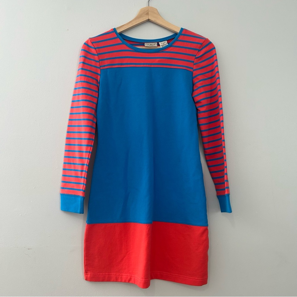 L.L. Bean Girls Blue and Red colorblocked Striped Dress 12
